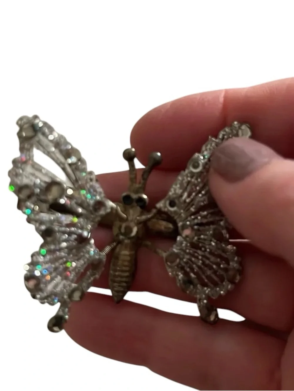 Sparkling Rhinestone Butterfly Hair Clip with Moving Wings Silver Tone Accessory